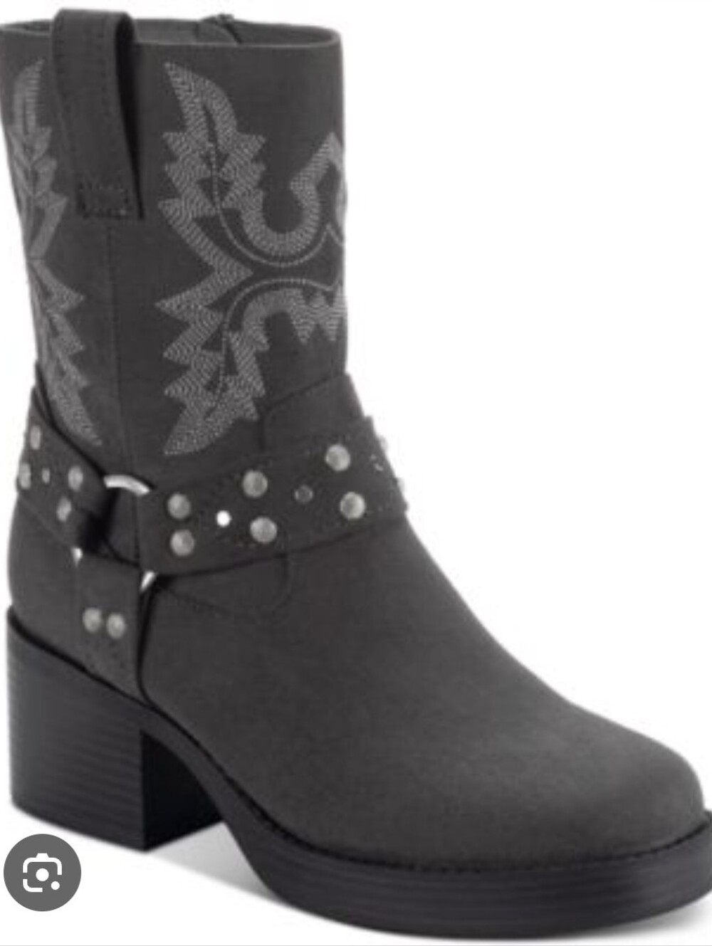 US 11 Sun + Stone Norah Western Booties Womens Charcoal Embroidered Studded NIB